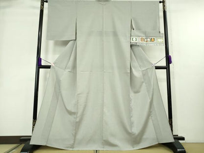 平和屋着物▽極上　本塩沢　やまだ織　単衣　内田フサ作　白鼠色地　証紙付き　逸品　未使用　DZAB8965kh6