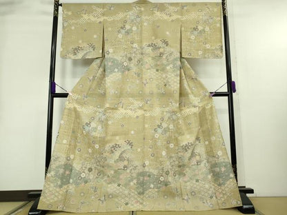 平和屋本店▽極上　染織の名門　しょうざん  生紬　訪問着　単衣　舞蝶枝垂れ花　逸品　未使用　DZAB8967kh6