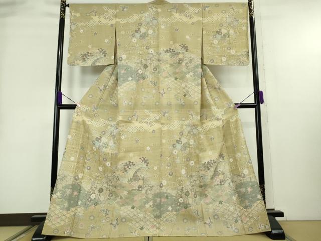 平和屋本店▽極上　染織の名門　しょうざん  生紬　訪問着　単衣　舞蝶枝垂れ花　逸品　未使用　DZAB8967kh6