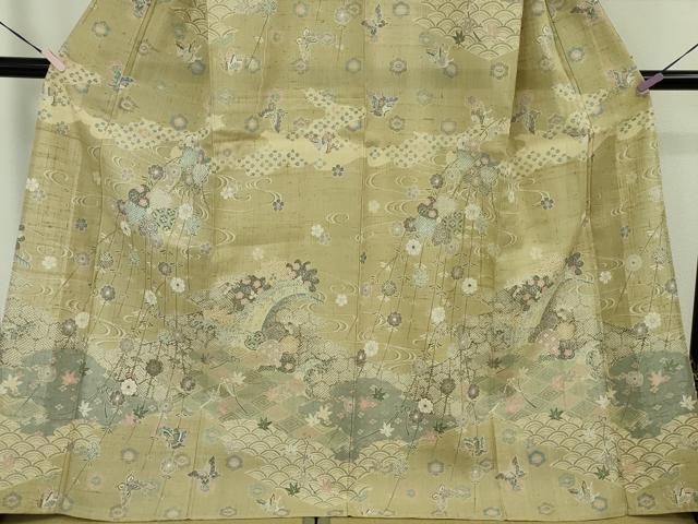 平和屋本店▽極上　染織の名門　しょうざん  生紬　訪問着　単衣　舞蝶枝垂れ花　逸品　未使用　DZAB8967kh6