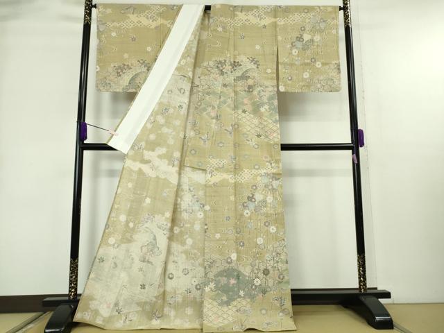 平和屋本店▽極上　染織の名門　しょうざん  生紬　訪問着　単衣　舞蝶枝垂れ花　逸品　未使用　DZAB8967kh6
