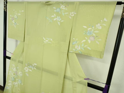 平和屋本店＊希少　夏物　創業460年・千總　訪問着　絽　枝花文　若葉色地　銀彩　逸品　未使用　DZAB8981kh6