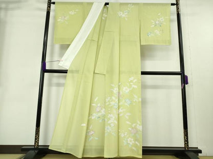 平和屋本店＊希少　夏物　創業460年・千總　訪問着　絽　枝花文　若葉色地　銀彩　逸品　未使用　DZAB8981kh6