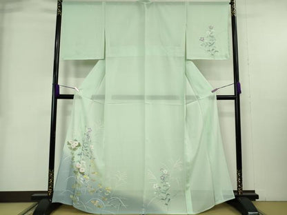 平和屋着物＊極上　夏物　訪問着　絽　手描き　秋草文　薄萌葱色地　暈し染め　逸品　未使用　DZAB8982kh6