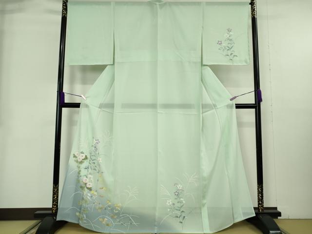 平和屋着物＊極上　夏物　訪問着　絽　手描き　秋草文　薄萌葱色地　暈し染め　逸品　未使用　DZAB8982kh6