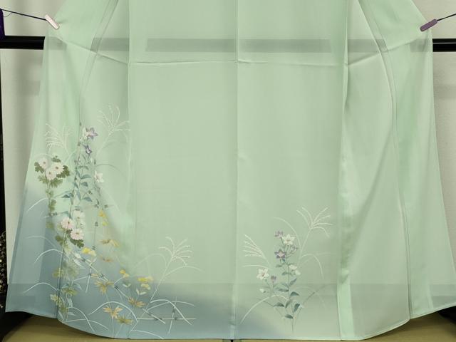 平和屋着物＊極上　夏物　訪問着　絽　手描き　秋草文　薄萌葱色地　暈し染め　逸品　未使用　DZAB8982kh6