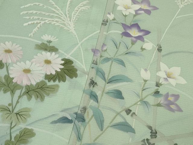 平和屋着物＊極上　夏物　訪問着　絽　手描き　秋草文　薄萌葱色地　暈し染め　逸品　未使用　DZAB8982kh6