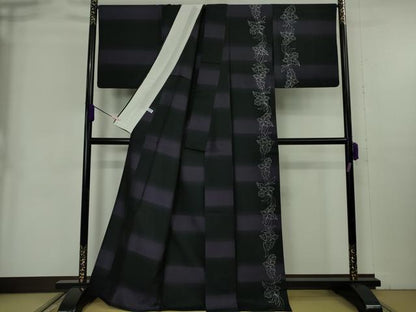平和屋本店▽極上　訪問着　単衣　NUNOZA RABO　OSAMU  KINOSHITA　花間道　市松　銀彩　反端付き　逸品　DZAB8984kh6