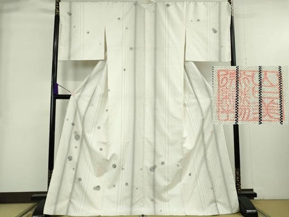 平和屋本店●極上　山口美術織物 皇室 伊勢神宮御用 西陣織 訪問着　お召地　刺繍　刺し子　間道　吉祥丸文　ロング丈　逸品　DZAB8985kh6