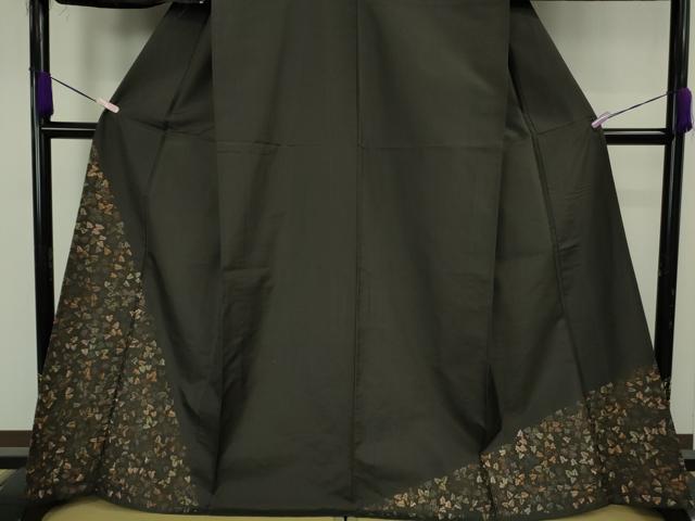 平和屋着物▽極上 本場大島紬 訪問着 単衣 総刺繍 南天唐草文 檳榔子染色地 金糸　奄美染織工房謹製　証紙付き　逸品　未使用　DZAB8987kh6
