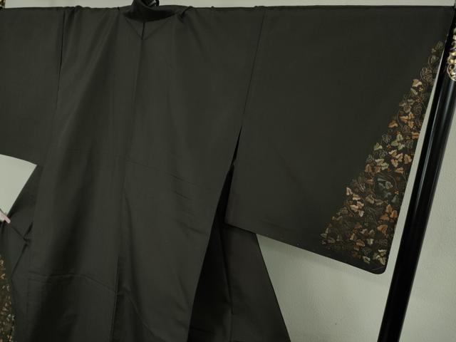 平和屋着物▽極上 本場大島紬 訪問着 単衣 総刺繍 南天唐草文 檳榔子染色地 金糸　奄美染織工房謹製　証紙付き　逸品　未使用　DZAB8987kh6