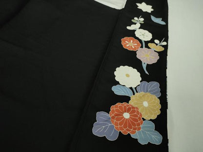 平和屋本店●極上　振袖　駒刺繍　吉祥花文　黒地　金彩　逸品　DZAB8994kh6