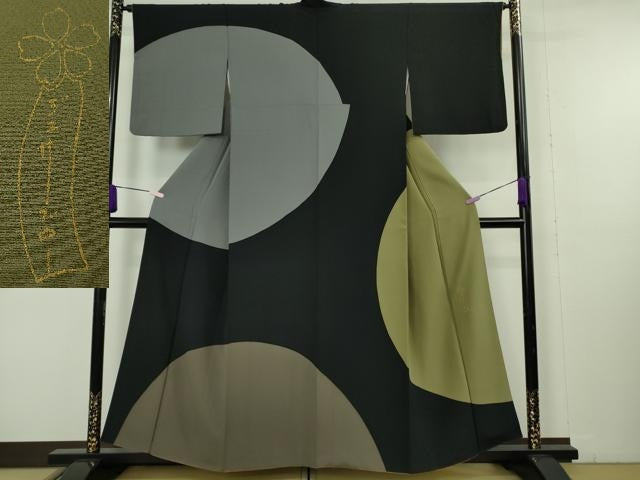 平和屋本店●極上　世界的人形師　辻村寿三郎　ジュサブロー　訪問着　黒地　鬼しぼ縮緬　逸品　DZAB8996kh6