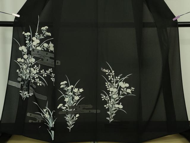 平和屋本店＊極上　夏物　中国三大刺繍　スワトウ刺繍　汕頭刺繍　訪問着　縦絽　エ霞紋紗　秋草文　黒地　逸品　DZAB8998kh6