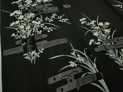平和屋本店＊極上　夏物　中国三大刺繍　スワトウ刺繍　汕頭刺繍　訪問着　縦絽　エ霞紋紗　秋草文　黒地　逸品　DZAB8998kh6