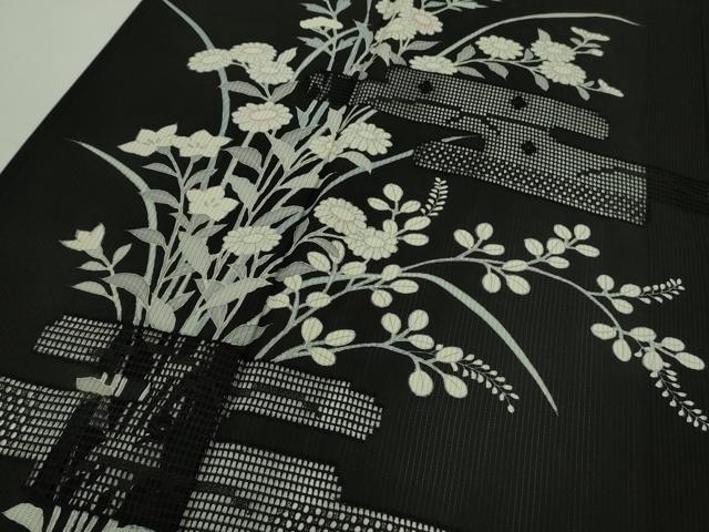 平和屋本店＊極上　夏物　中国三大刺繍　スワトウ刺繍　汕頭刺繍　訪問着　縦絽　エ霞紋紗　秋草文　黒地　逸品　DZAB8998kh6