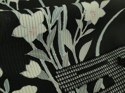 平和屋本店＊極上　夏物　中国三大刺繍　スワトウ刺繍　汕頭刺繍　訪問着　縦絽　エ霞紋紗　秋草文　黒地　逸品　DZAB8998kh6
