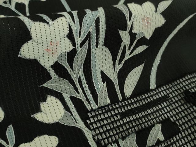 平和屋本店＊極上　夏物　中国三大刺繍　スワトウ刺繍　汕頭刺繍　訪問着　縦絽　エ霞紋紗　秋草文　黒地　逸品　DZAB8998kh6