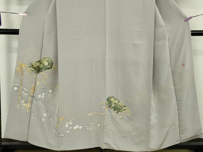 平和屋本店●極上　山口静樹　山口美術織物　色留訪問着　錦繍　笹竹梅　花文箱　霞色地　金糸　冊子付き　逸品　DZAB8999kh6