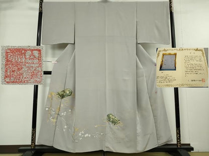 平和屋本店●極上　山口静樹　山口美術織物　色留訪問着　錦繍　笹竹梅　花文箱　霞色地　金糸　冊子付き　逸品　DZAB8999kh6