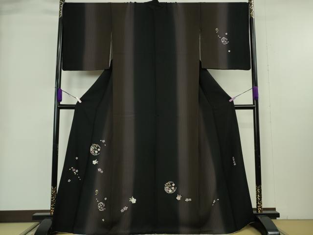 平和屋本店●極上　訪問着　総刺繍　貝紫刺繍　花丸文　黒地　暈し染め　金糸　逸品　DZAB9001kh6