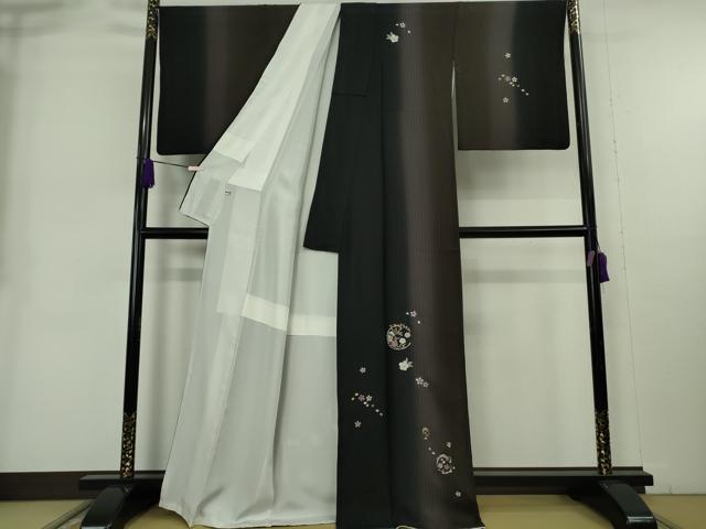 平和屋本店●極上　訪問着　総刺繍　貝紫刺繍　花丸文　黒地　暈し染め　金糸　逸品　DZAB9001kh6