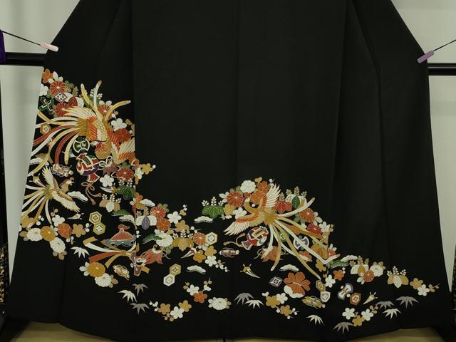 平和屋本店●極上　創業460年・千總　黒留袖　駒刺繍　宝尽くし鳳凰花文　金彩　逸品　DZAB9003kh6