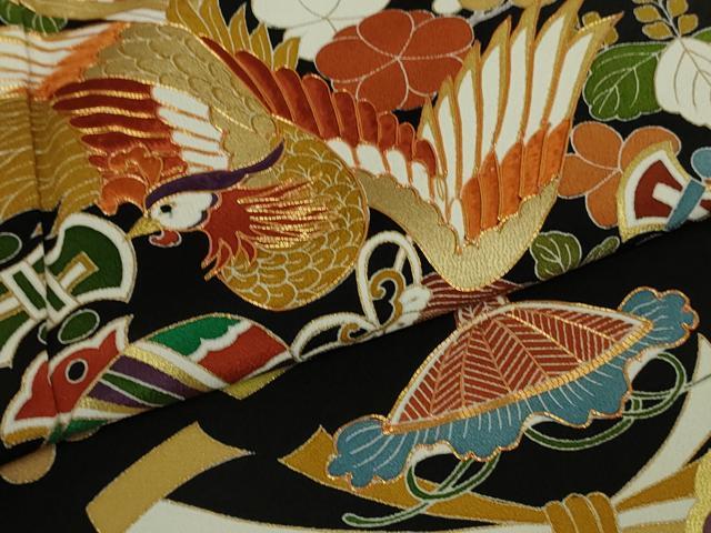 平和屋本店●極上　創業460年・千總　黒留袖　駒刺繍　宝尽くし鳳凰花文　金彩　逸品　DZAB9003kh6