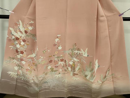 平和屋本店●極上　創業460年・千總　色留袖　駒刺繍　鶴亀　松竹梅　赤香色地　金彩　阪急百貨店扱い　逸品　DZAB9004kh6