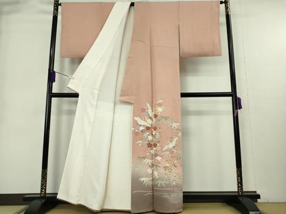 平和屋本店●極上　創業460年・千總　色留袖　駒刺繍　鶴亀　松竹梅　赤香色地　金彩　阪急百貨店扱い　逸品　DZAB9004kh6