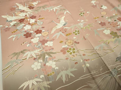 平和屋本店●極上　創業460年・千總　色留袖　駒刺繍　鶴亀　松竹梅　赤香色地　金彩　阪急百貨店扱い　逸品　DZAB9004kh6