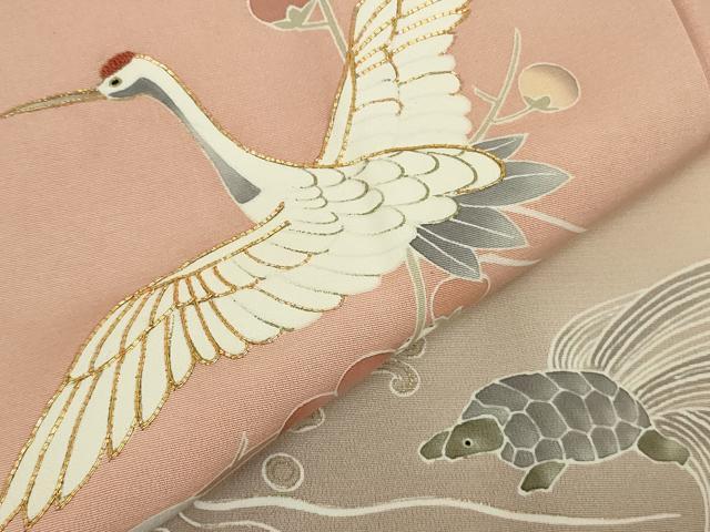 平和屋本店●極上　創業460年・千總　色留袖　駒刺繍　鶴亀　松竹梅　赤香色地　金彩　阪急百貨店扱い　逸品　DZAB9004kh6