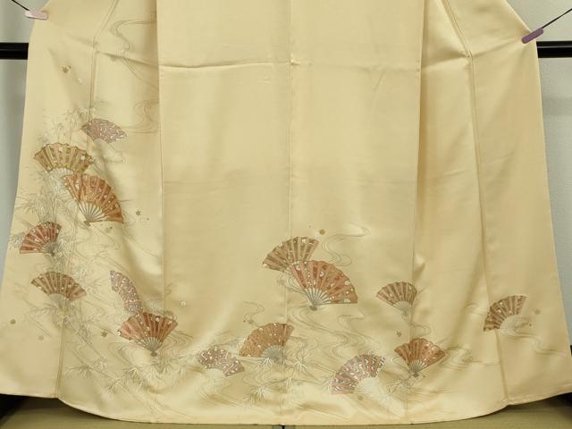 平和屋本店●極上　銀座きしや　訪問着　駒刺繍　流水扇面花文　砥粉色地　金彩　逸品　DZAB9006kh6