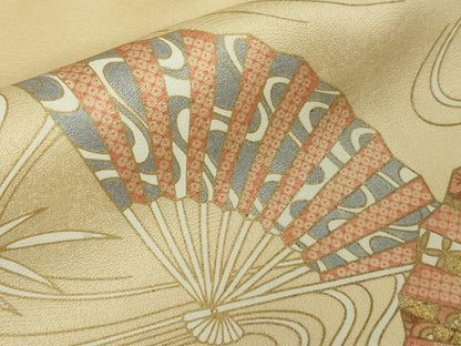 平和屋本店●極上　銀座きしや　訪問着　駒刺繍　流水扇面花文　砥粉色地　金彩　逸品　DZAB9006kh6