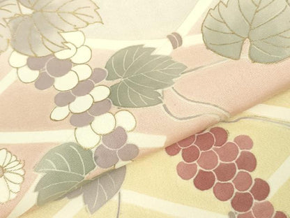 平和屋本店●極上　訪問着　駒刺繍　葡萄蔦の葉花文　暈し染め　金彩　和木沢絹　反端付き　逸品　未使用　DZAB9009kh6