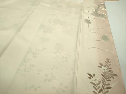 平和屋本店●極上　訪問着　駒刺繍　葡萄蔦の葉花文　暈し染め　金彩　和木沢絹　反端付き　逸品　未使用　DZAB9009kh6