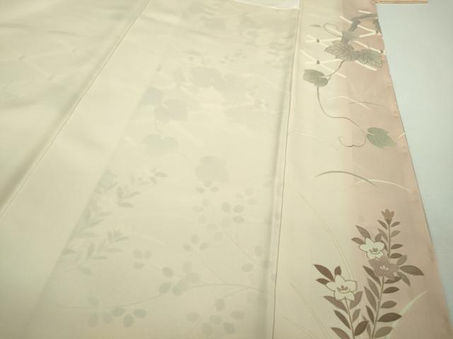 平和屋本店●極上　訪問着　駒刺繍　葡萄蔦の葉花文　暈し染め　金彩　和木沢絹　反端付き　逸品　未使用　DZAB9009kh6