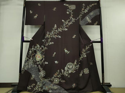平和屋本店●極上　訪問着　刺繍　朱雀　正倉院更紗花文　深紫色地　金彩　逸品　DZAB9011kh6