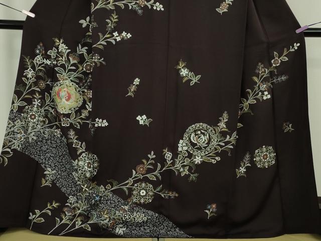 平和屋本店●極上　訪問着　刺繍　朱雀　正倉院更紗花文　深紫色地　金彩　逸品　DZAB9011kh6