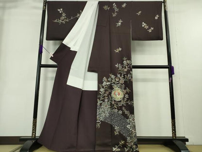 平和屋本店●極上　訪問着　刺繍　朱雀　正倉院更紗花文　深紫色地　金彩　逸品　DZAB9011kh6
