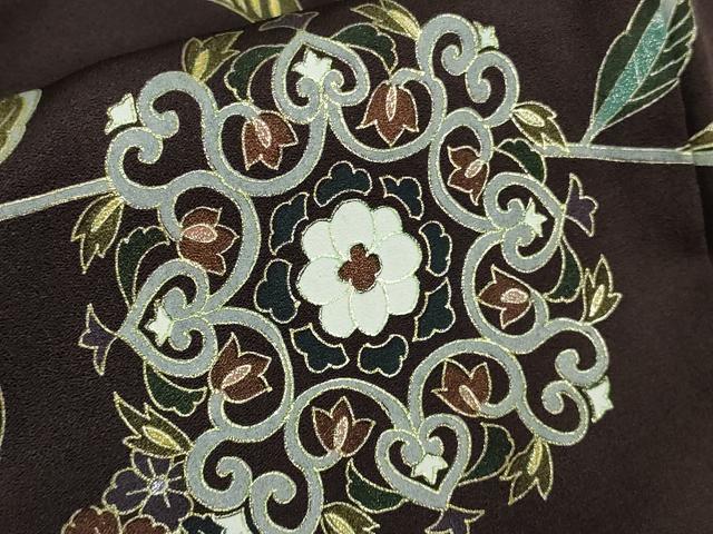 平和屋本店●極上　訪問着　刺繍　朱雀　正倉院更紗花文　深紫色地　金彩　逸品　DZAB9011kh6