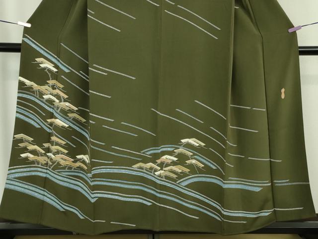平和屋着物●極上　名門・上野家　上野街子　清染居　訪問着　松　濃い海松茶色地　逸品　DZAB9012kh6