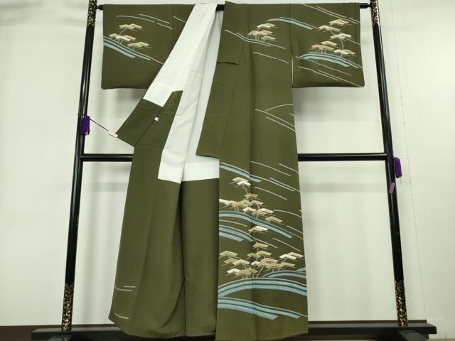 平和屋着物●極上　名門・上野家　上野街子　清染居　訪問着　松　濃い海松茶色地　逸品　DZAB9012kh6