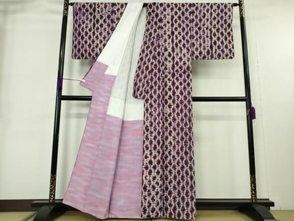 平和屋本店●極上　岩手の匠　草紫堂　南部絞り　紫根染　紬　立涌文　正絹　逸品　DZAB9018kh6