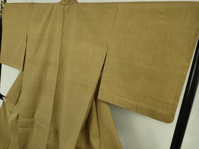 平和屋本店▽極上　本場結城紬　重要無形文化財　単衣　色無地　濃い枯色　証紙付き　逸品　未使用　DZAB9024kh6