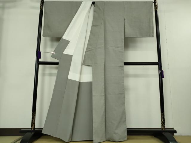 平和屋本店●極上　本場結城紬　重要無形文化財　色無地　桔梗鼠色　逸品　DZAB9025kh6