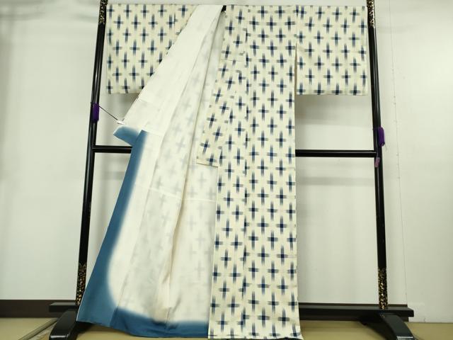 平和屋本店●希少　染色家　芝崎重一　座繰り紬　正藍染十字絣　証紙付き　逸品　DZAB9026kh6