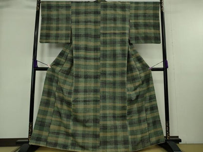 平和屋本店●極上　郡上紬　草木染　格子　逸品　未使用　DZAB9027kh6