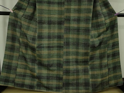平和屋本店●極上　郡上紬　草木染　格子　逸品　未使用　DZAB9027kh6