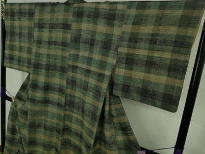 平和屋本店●極上　郡上紬　草木染　格子　逸品　未使用　DZAB9027kh6
